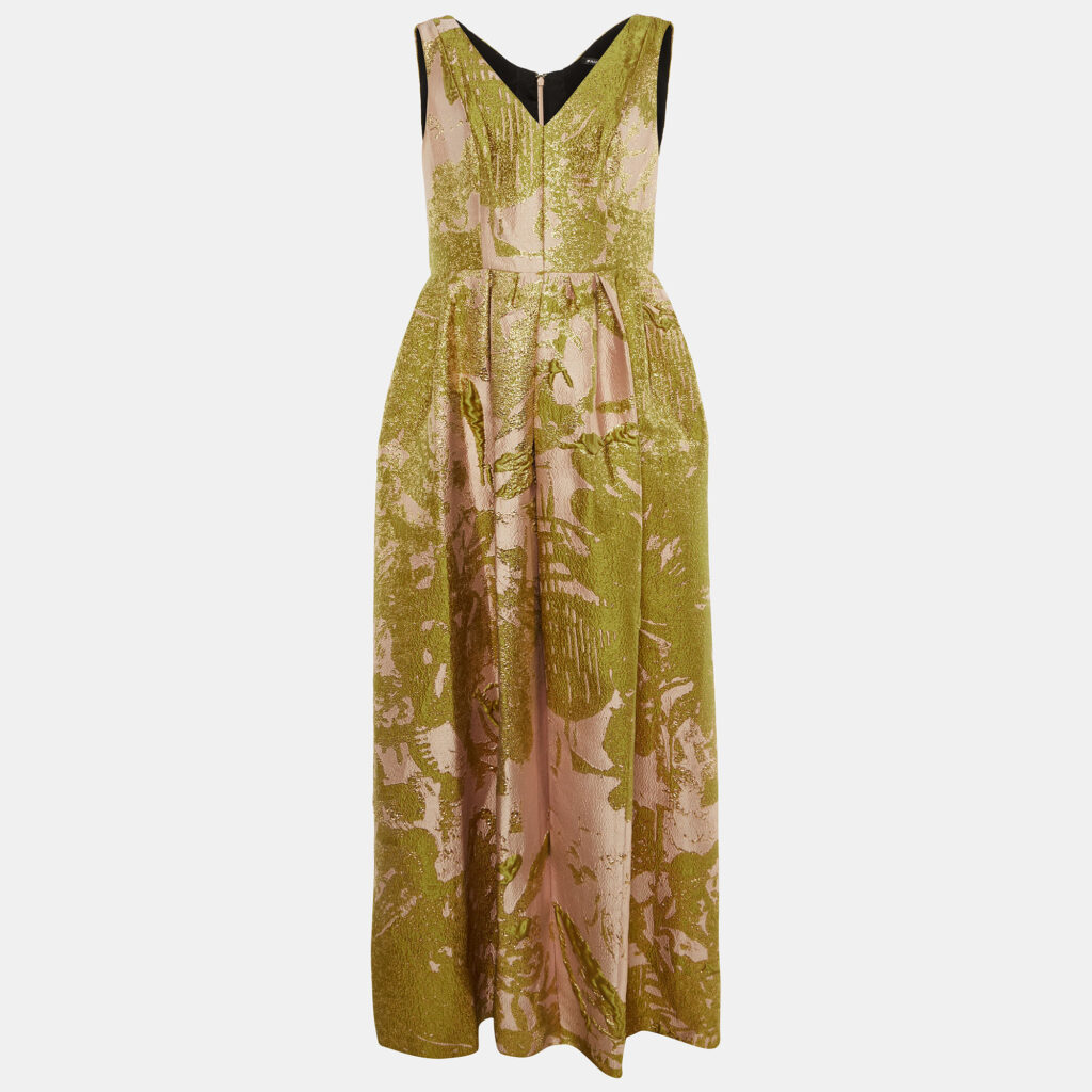 Paule Ka Pink / Yellow Brocade Sleeveless Gown XL