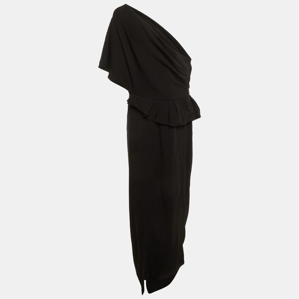 Paule Ka Black Crepe One Shoulder Maxi Dress XL