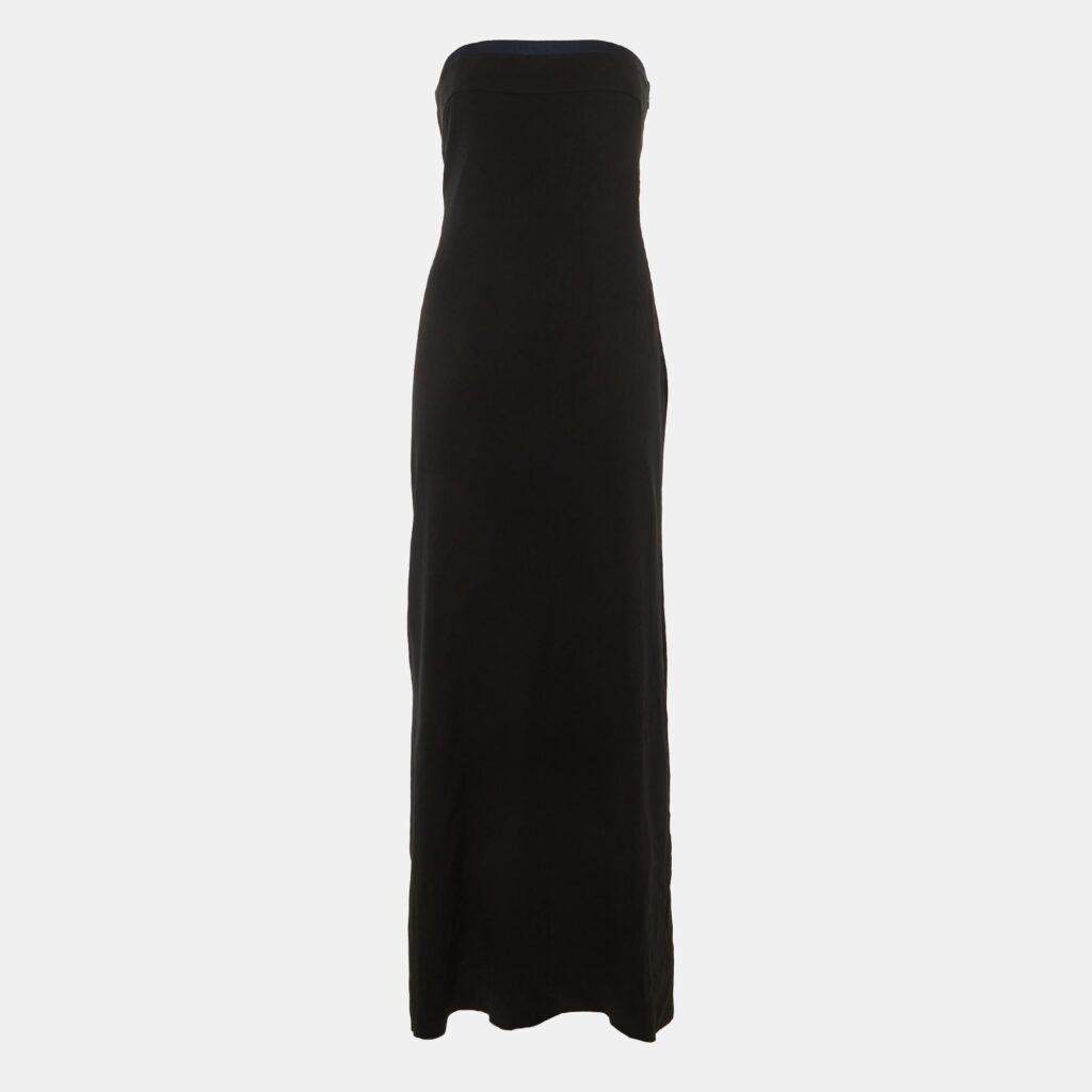Paule Ka Black /Navy Blue Crepe Bow Detail Strapless Maxi Dress M