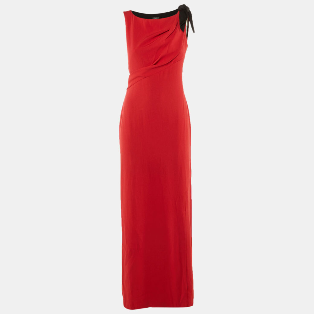 Paule Ka Red Crepe Knot Detail Sleeveless Maxi Dress M Paule Ka Red Crepe Knot Detail Sleeveless Maxi Dress M