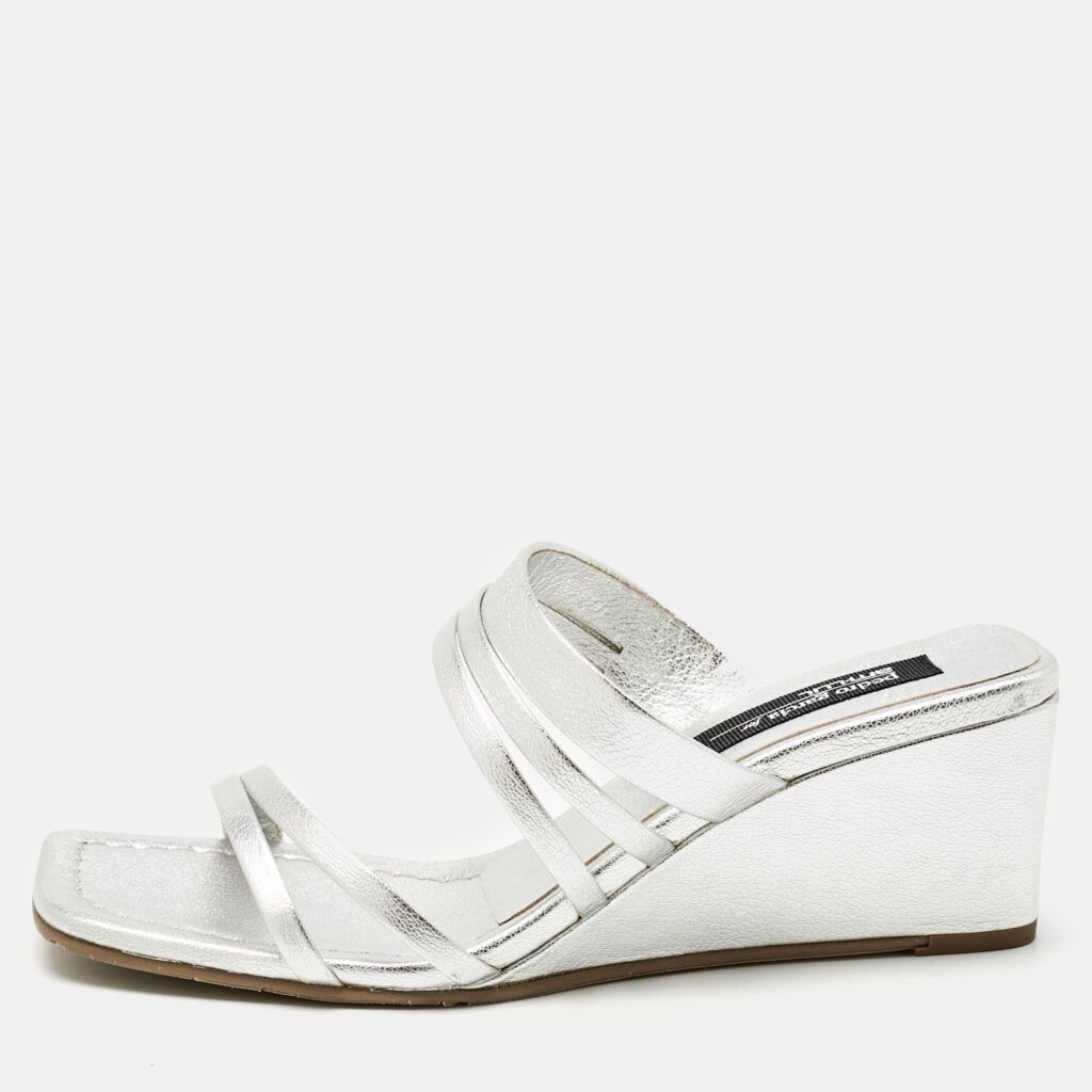 Pedro Garcia Silver Leather Barbaria Wedge Sandals Size 38 Pedro Garcia Silver Leather Barbaria Wedge Sandals Size 38