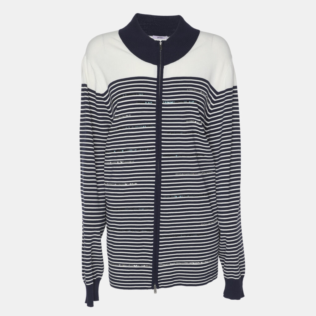 Persona Blue/White Stripe Stretch Knit Cardigan XL Persona Blue/White Stripe Stretch Knit Cardigan XL