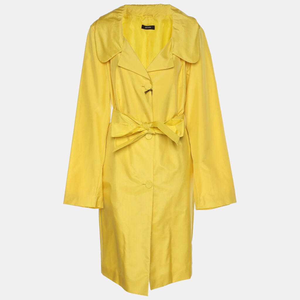 Persona Yellow Silk Belted Overcoat L Persona Yellow Silk Belted Overcoat L