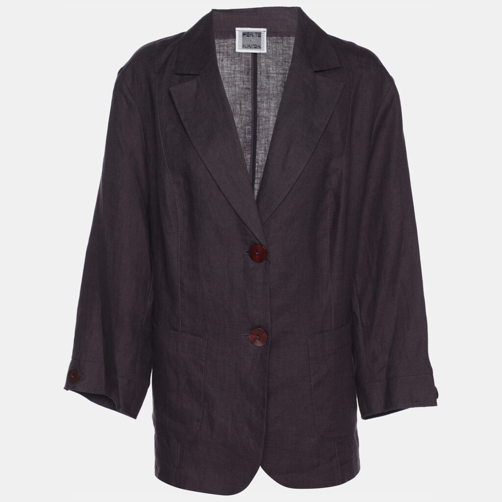 Perte by Krizia Purple Linen Single Breasted Blazer L