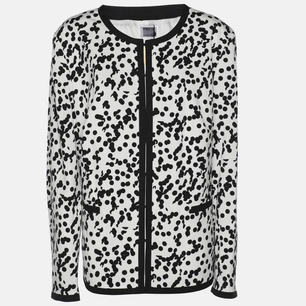 Perte by Krizia White/Black Ottoman Spot Print Shirt Jacket L Perte by Krizia White/Black Ottoman Spot Print Shirt Jacket L