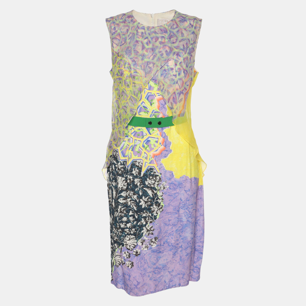 Peter Pilotto Mulitcolor Printed Crepe Sleeveless Belted Midi Dress M