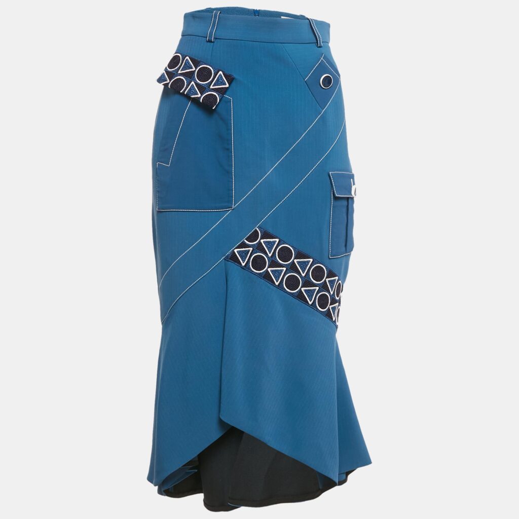 Peter Pilotto Blue Striped Crepe Lace Trim Short Skirt S Peter Pilotto Blue Striped Crepe Lace Trim Short Skirt S