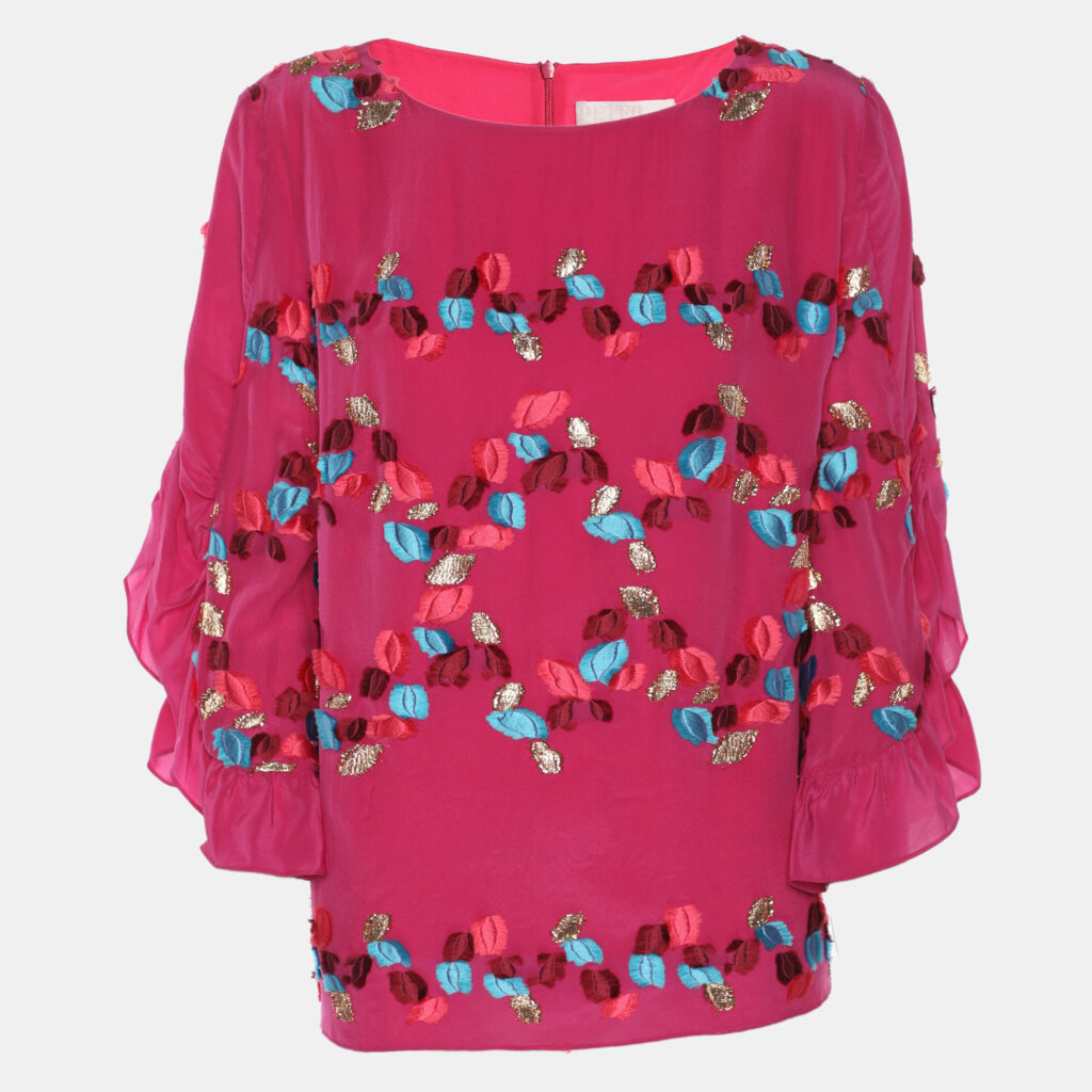 Peter Pilotto Pink Embroidered Crepe Peplum Tops L Peter Pilotto Pink Embroidered Crepe Peplum Tops L