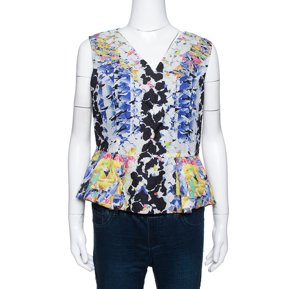 Peter Pilotto Multicolor Printed Silk Jacquard Peplum Detail Sleeveless Top M Peter Pilotto Multicolor Printed Silk Jacquard Peplum Detail Sleeveless Top M