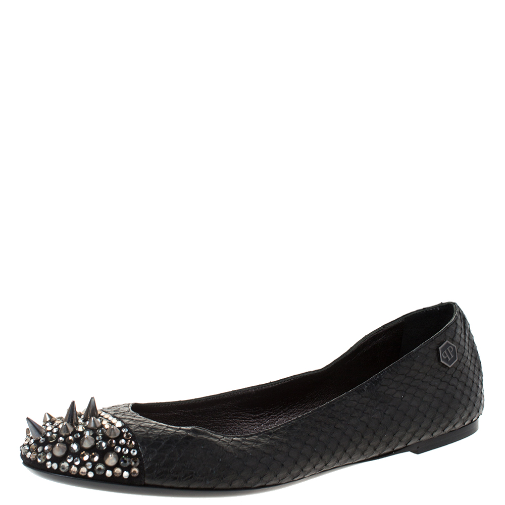 Philipp Plein Black Python Spike Ballet Flats Size 38.5 Philipp Plein Black Python Spike Ballet Flats Size 38.5