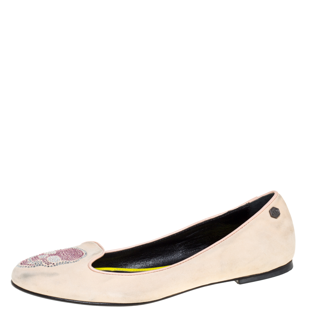 Philipp Plein Beige Suede Diamante Skull Flats Size 40.5 Philipp Plein Beige Suede Diamante Skull Flats Size 40.5