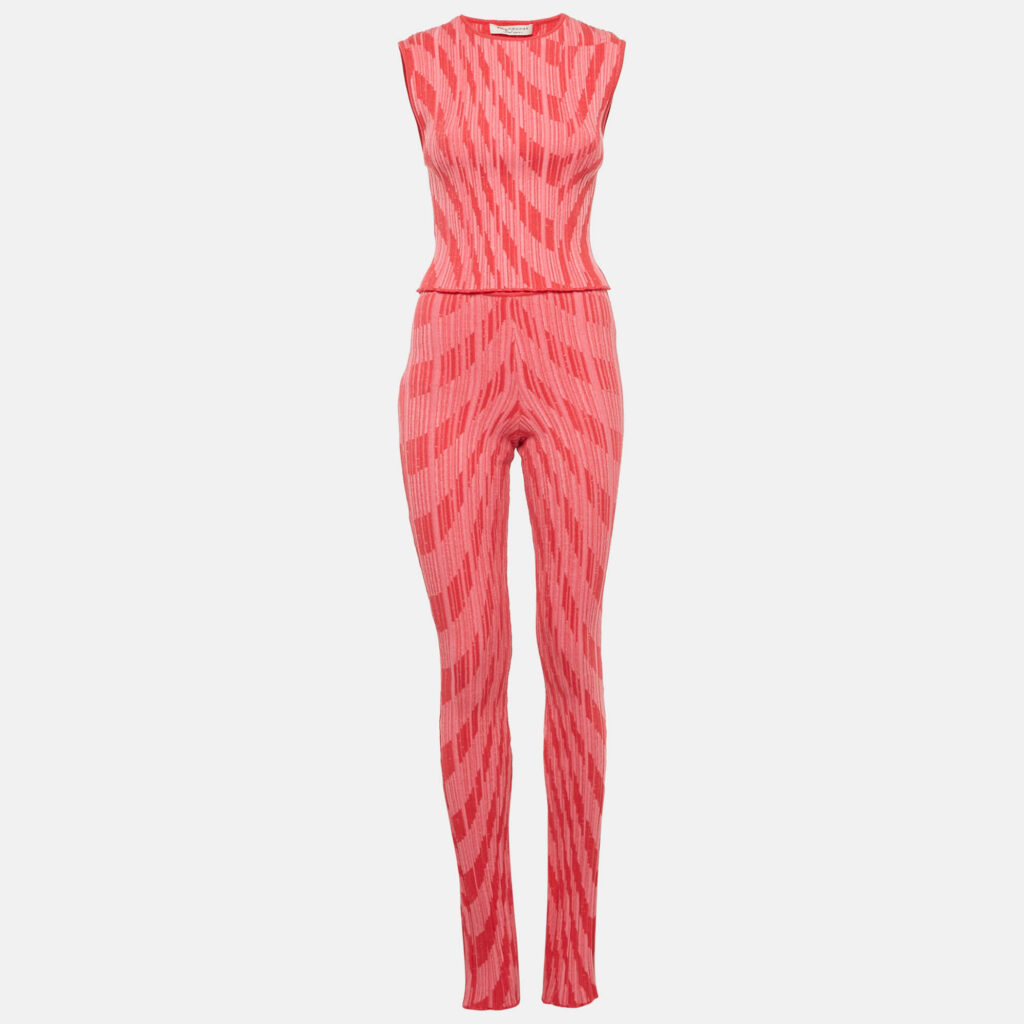 Philosophy Di Lorenzo Serafini Pink Patterned Rib Knit Flared Pants and Top Set M Philosophy Di Lorenzo Serafini Pink Patterned Rib Knit Flared Pants and Top Set M