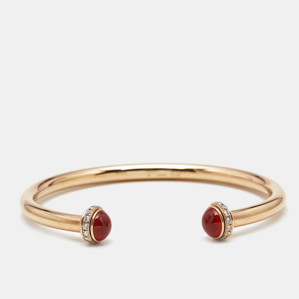 Piaget Possession Diamond Carnelian 18k Rose Gold Open Bracelet Size 16 Piaget Possession Diamond Carnelian 18k Rose Gold Open Bracelet Size 16