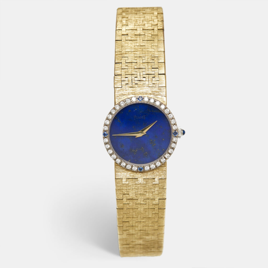 luxury-women-piaget-used-watches-p960159-023.jpg Piaget Lapiz Diamonds Sapphire 18K Yellow Gold Vintage Cocktail 9706 Women's Wristwatch 24 mm