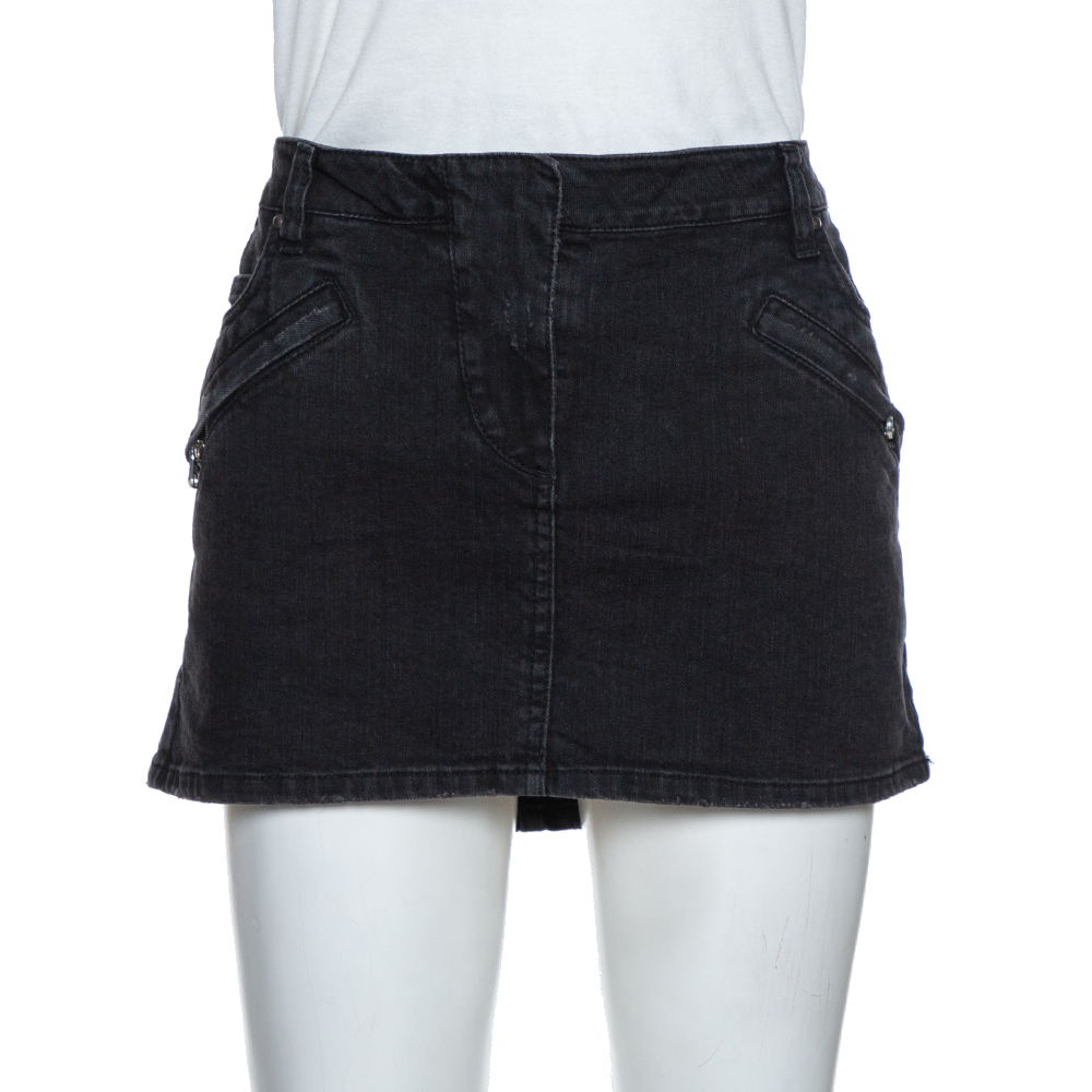 Pierre Balmain Dark Grey Washed Denim Mini Skirt M Pierre Balmain Dark Grey Washed Denim Mini Skirt M