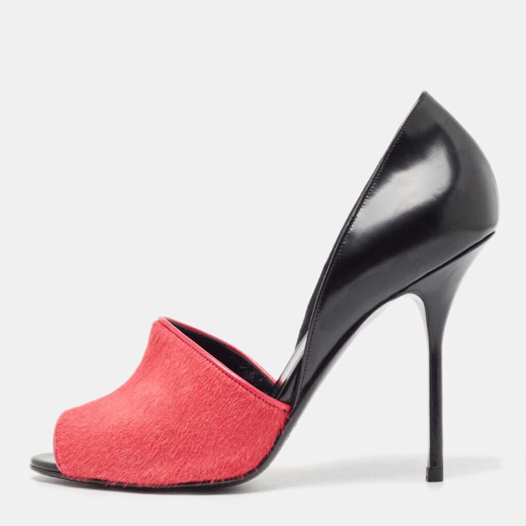 Pierre Hardy Black/Pink Calf Hair Leather and Calf Hair Open Toe Pumps Size 38