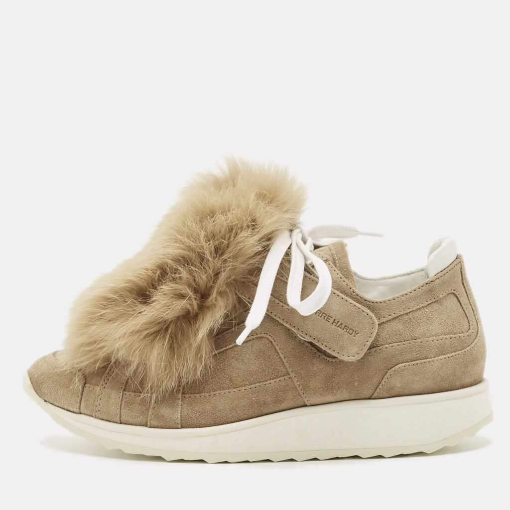Pierre Hardy Brown Rabbit Fur and Suede Low Top Sneakers Size 37 Pierre Hardy Brown Rabbit Fur and Suede Low Top Sneakers Size 37
