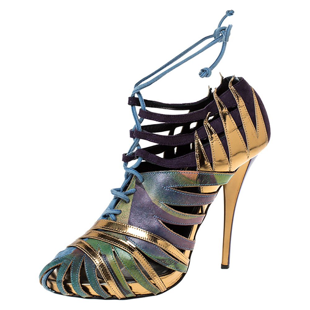 Pierre Hardy Multicolor Suede and Printed Leather Cut Out Booties Size 37 Pierre Hardy Multicolor Suede and Printed Leather Cut Out Booties Size 37