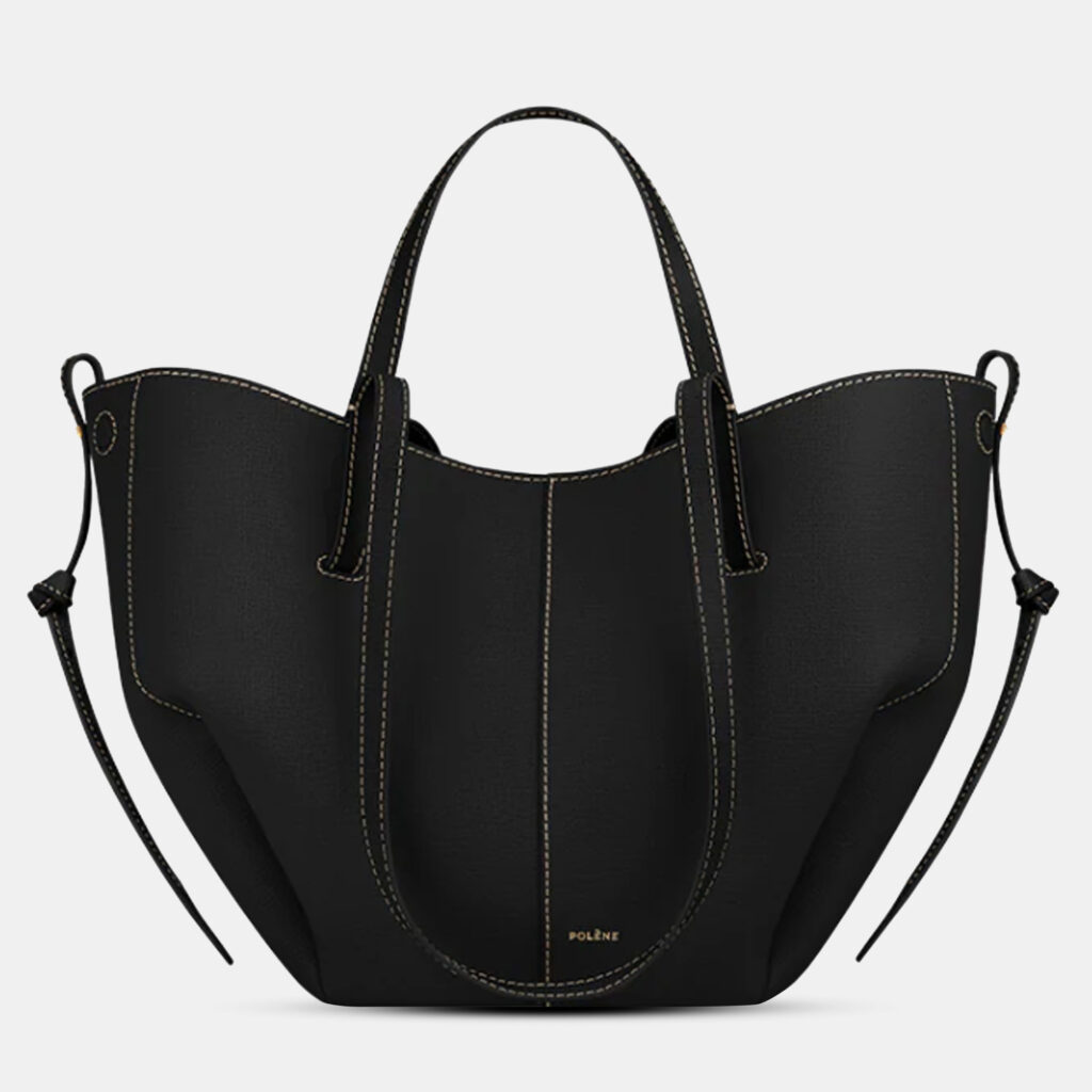 Polene Cyme Mini Grained Black Edition with Ecru Stitching Calfskin Leather Shoulder Bag Polene Cyme Mini Grained Black Edition with Ecru Stitching Calfskin Leather Shoulder Bag