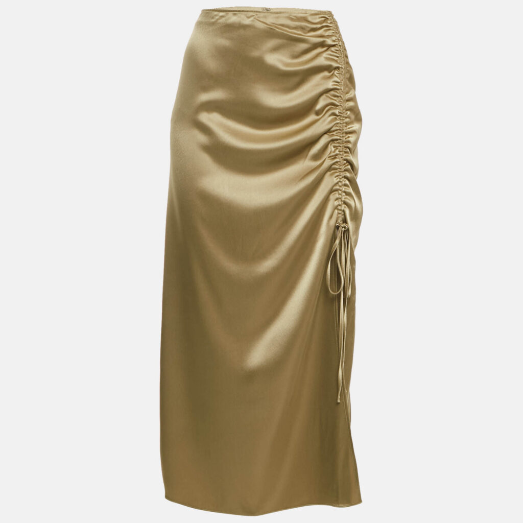 Polo Ralph Lauren Brown Satin Ruched Midi Skirt M