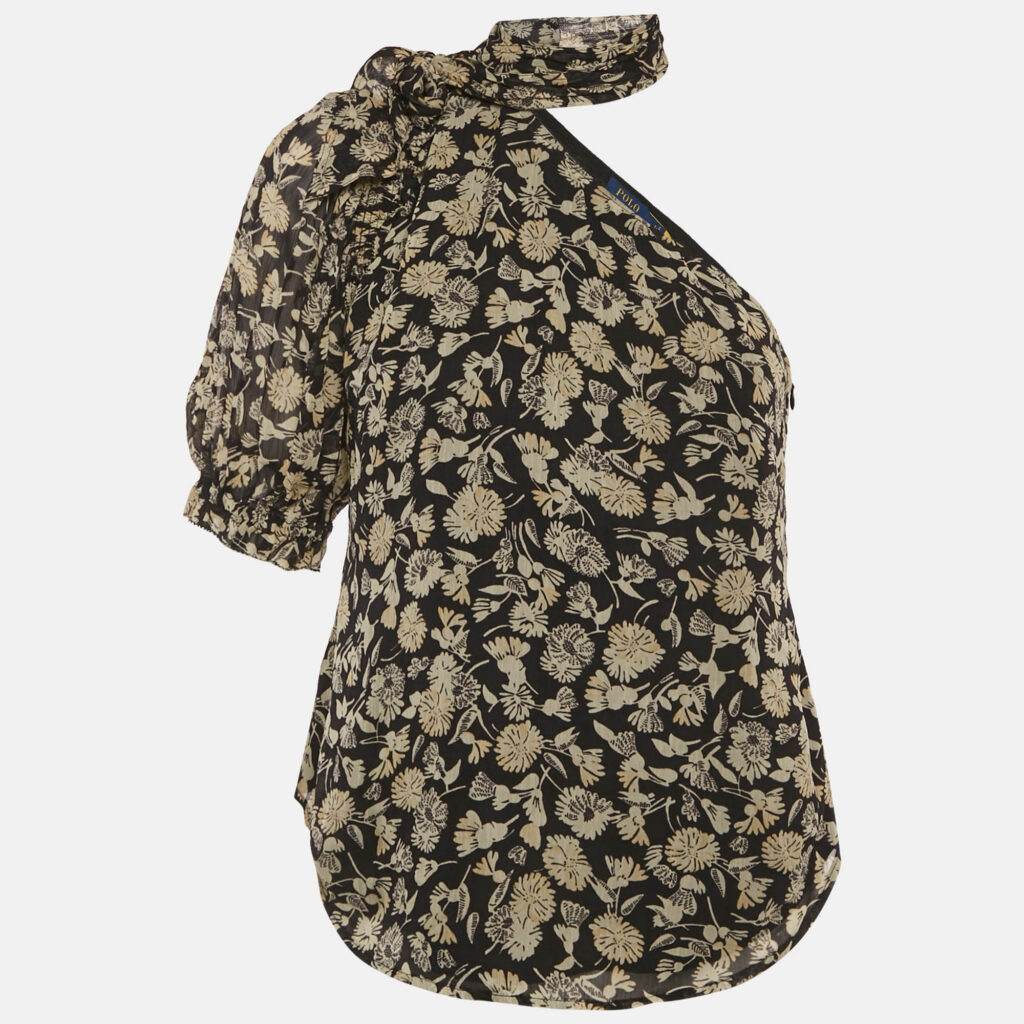 Polo Ralph Lauren Black Floral Print One Shoulder Blouse S Polo Ralph Lauren Black Floral Print One Shoulder Blouse S
