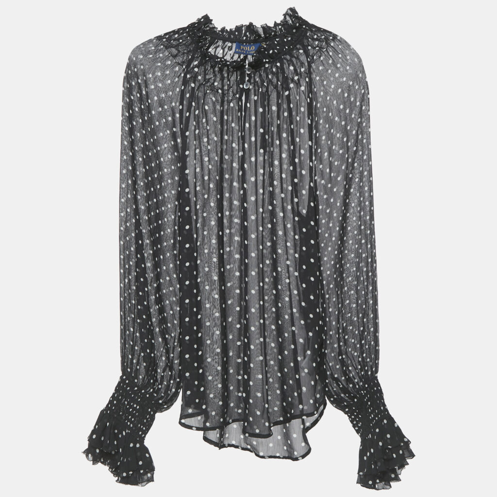 luxury-women-polo-ralph-lauren-new-clothes-p1221423-007-1.jpg Polo Ralph Lauren Black Polka Dots Print Chiffon Blouse S