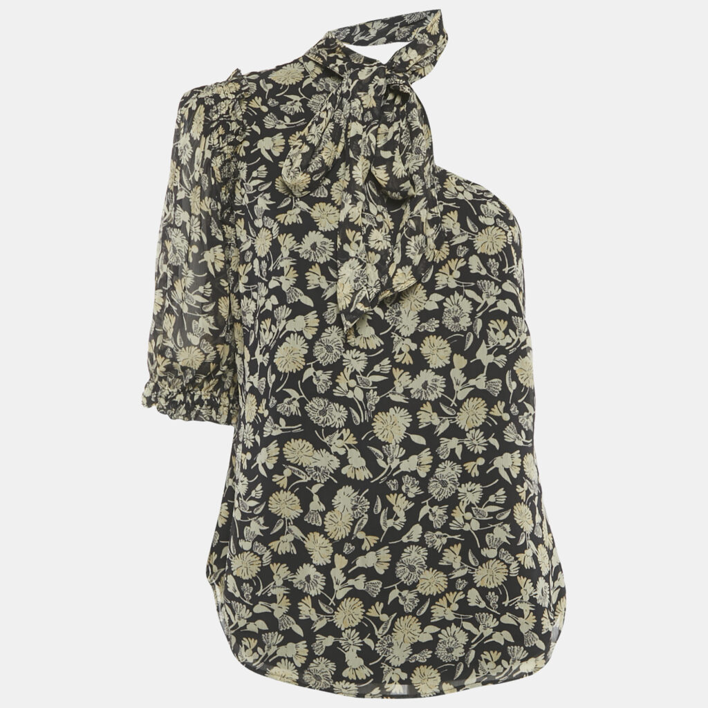 Polo Ralph Lauren Black Floral Print Chiffon One-Shoulder Top S Polo Ralph Lauren Black Floral Print Chiffon One-Shoulder Top S