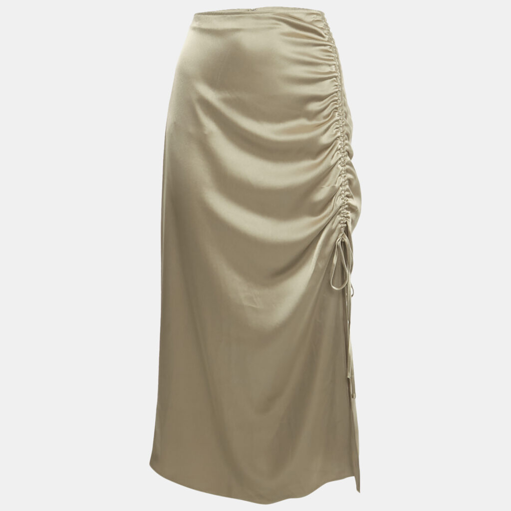 Polo Ralph Lauren Brown Satin Ruched Midi Skirt M