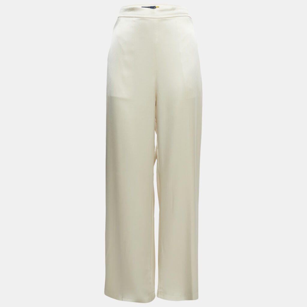 Polo Ralph Lauren Cream Satin Wide-Leg Trousers L Polo Ralph Lauren Cream Satin Wide-Leg Trousers L