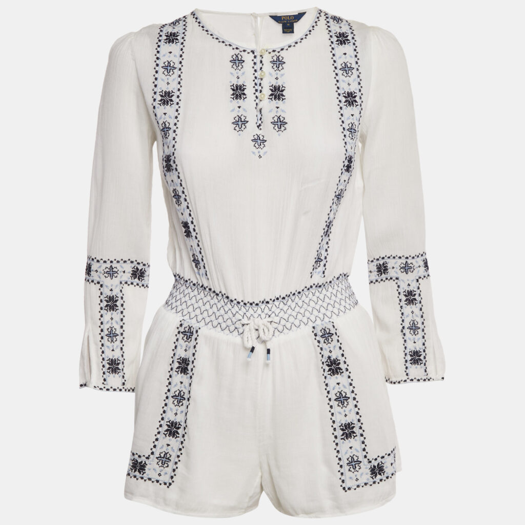 Polo Ralph Lauren White Embroidered Cotton Playsuit L