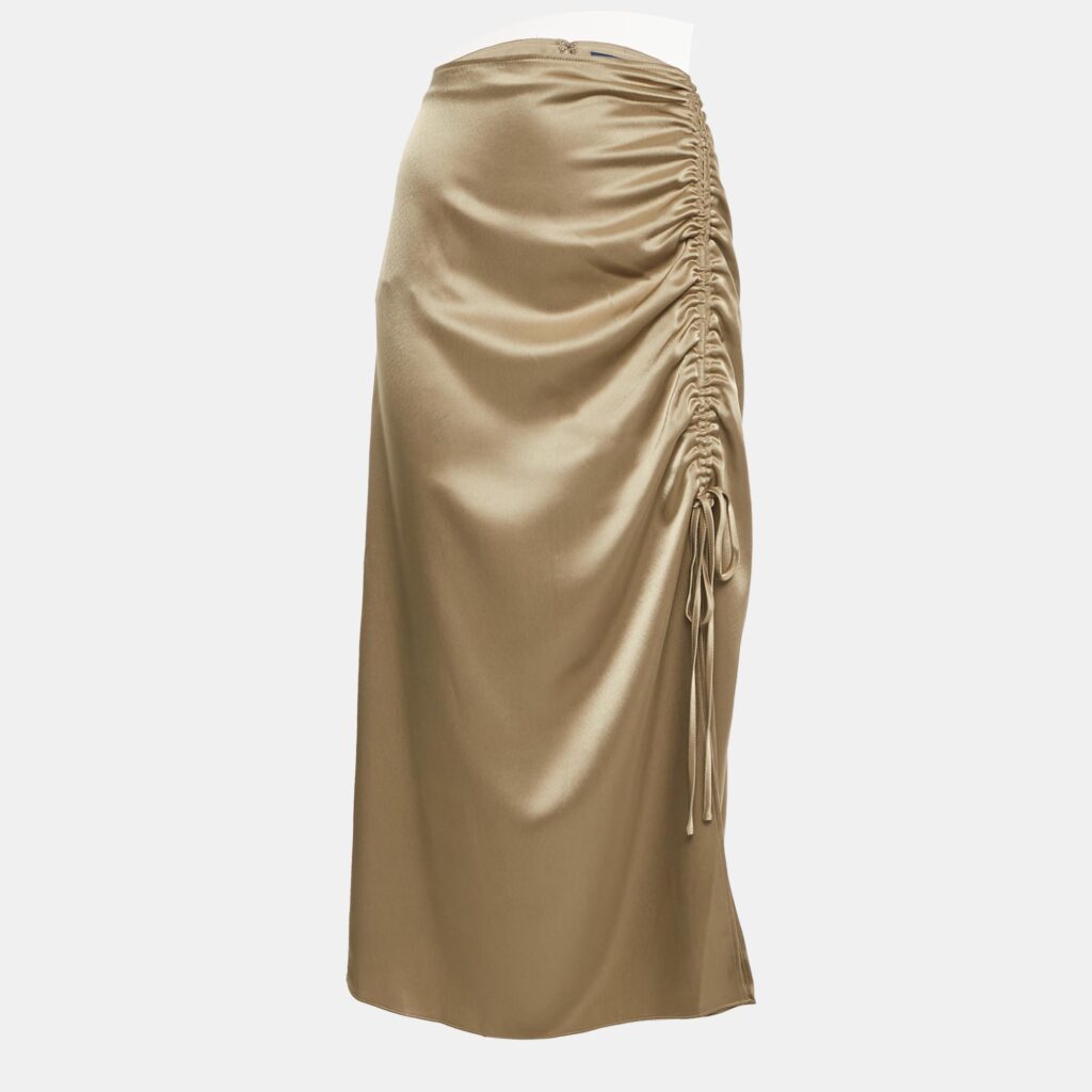 Polo Ralph Lauren Brown Satin Ruched Midi Skirt M Polo Ralph Lauren Brown Satin Ruched Midi Skirt M