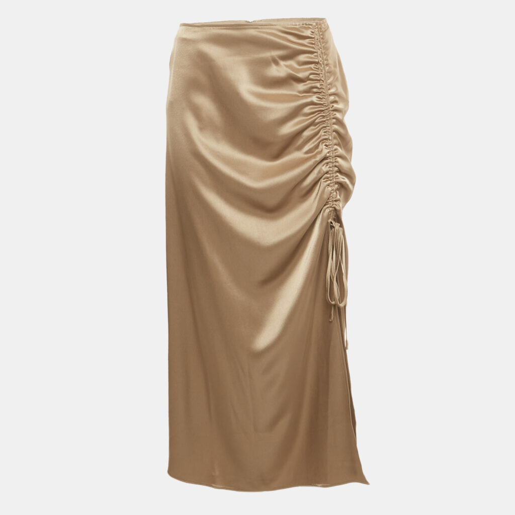 Polo Ralph Lauren Brown Satin Ruched Midi Skirt L Polo Ralph Lauren Brown Satin Ruched Midi Skirt L