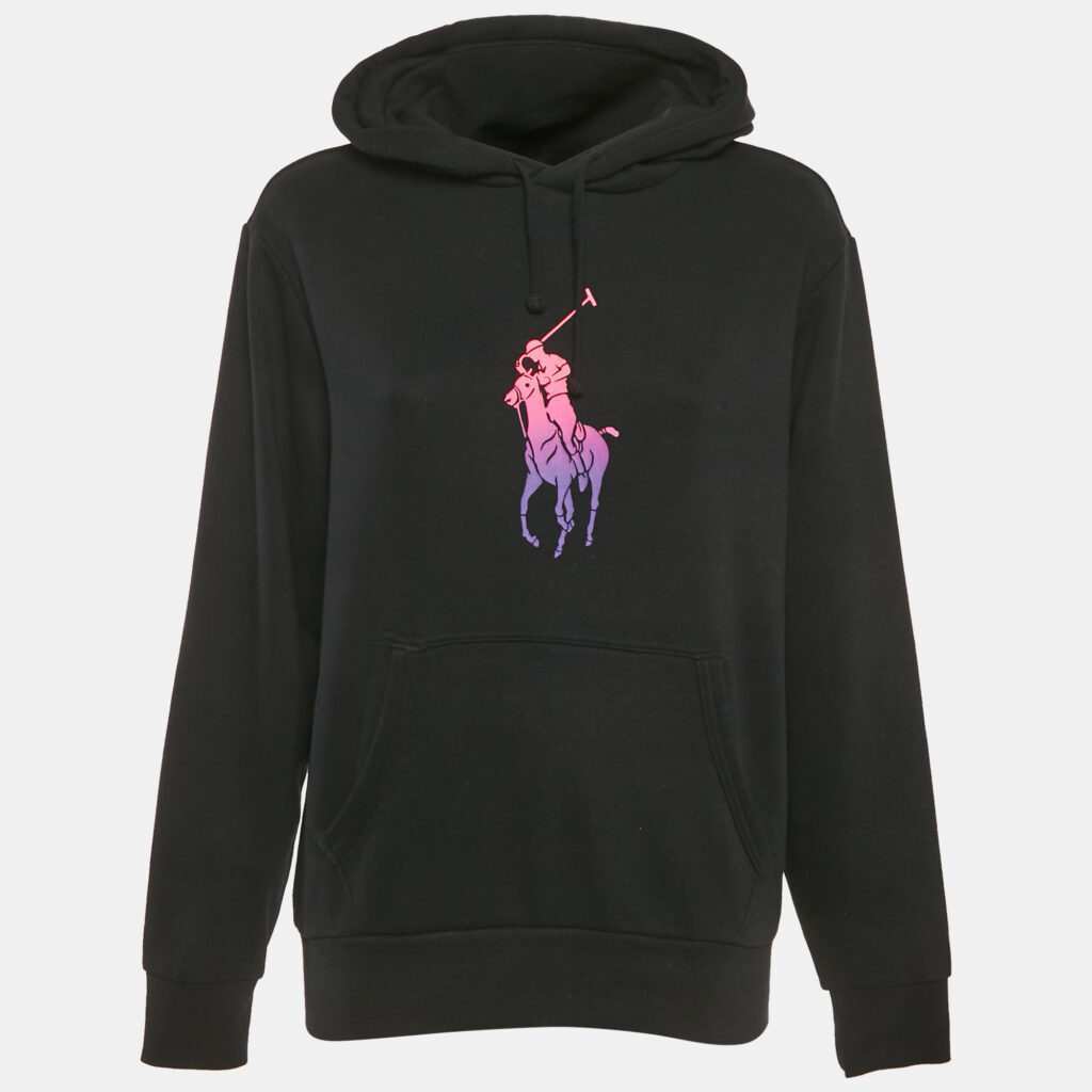 Polo Ralph Lauren Black Printed Cotton Hooded Sweatshirt S Polo Ralph Lauren Black Printed Cotton Hooded Sweatshirt S