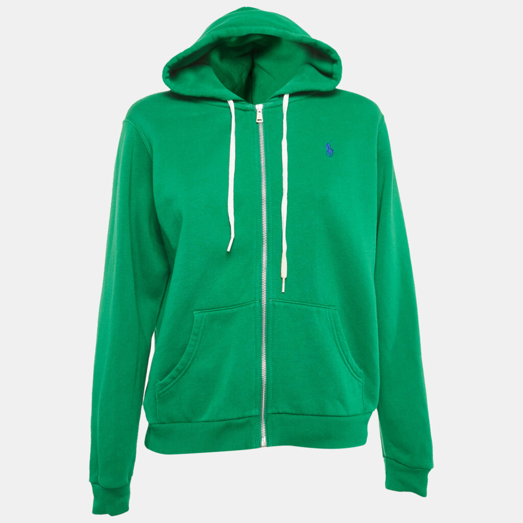 Polo Ralph Lauren Green Logo Embroidery Cotton Zip-Up Hooded Sweatshirt M Polo Ralph Lauren Green Logo Embroidery Cotton Zip-Up Hooded Sweatshirt M