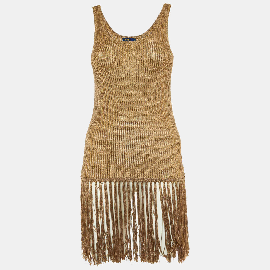 Polo Ralph Lauren Metallic Knit Fringed Top S Polo Ralph Lauren Metallic Knit Fringed Top S