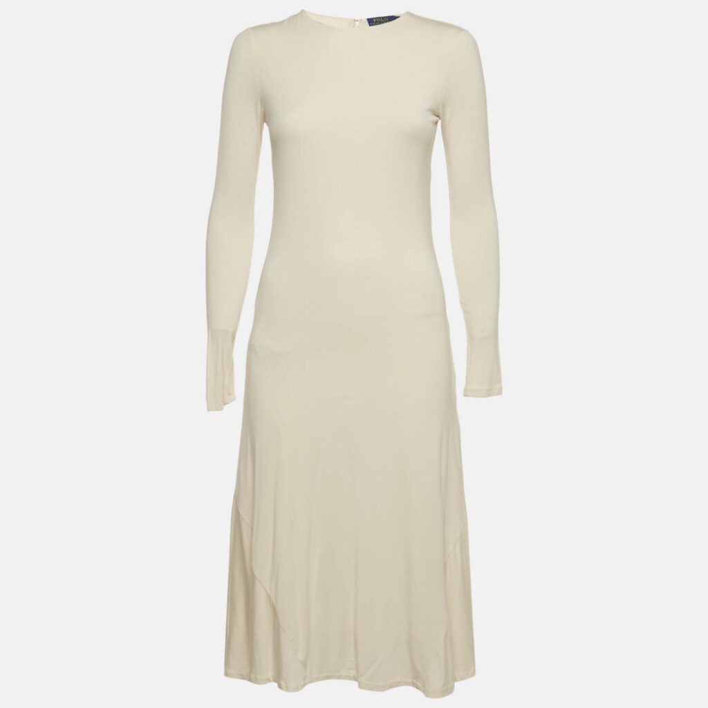 Polo Ralph Lauren Off-White Jersey Long Sleeve Midi Dress S Polo Ralph Lauren Off-White Jersey Long Sleeve Midi Dress S