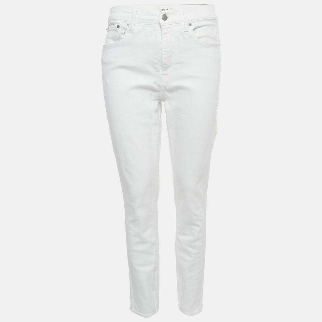 Polo Ralph Lauren White Embroidered Denim Tompkins Skinny Jeans M Waist 29"
