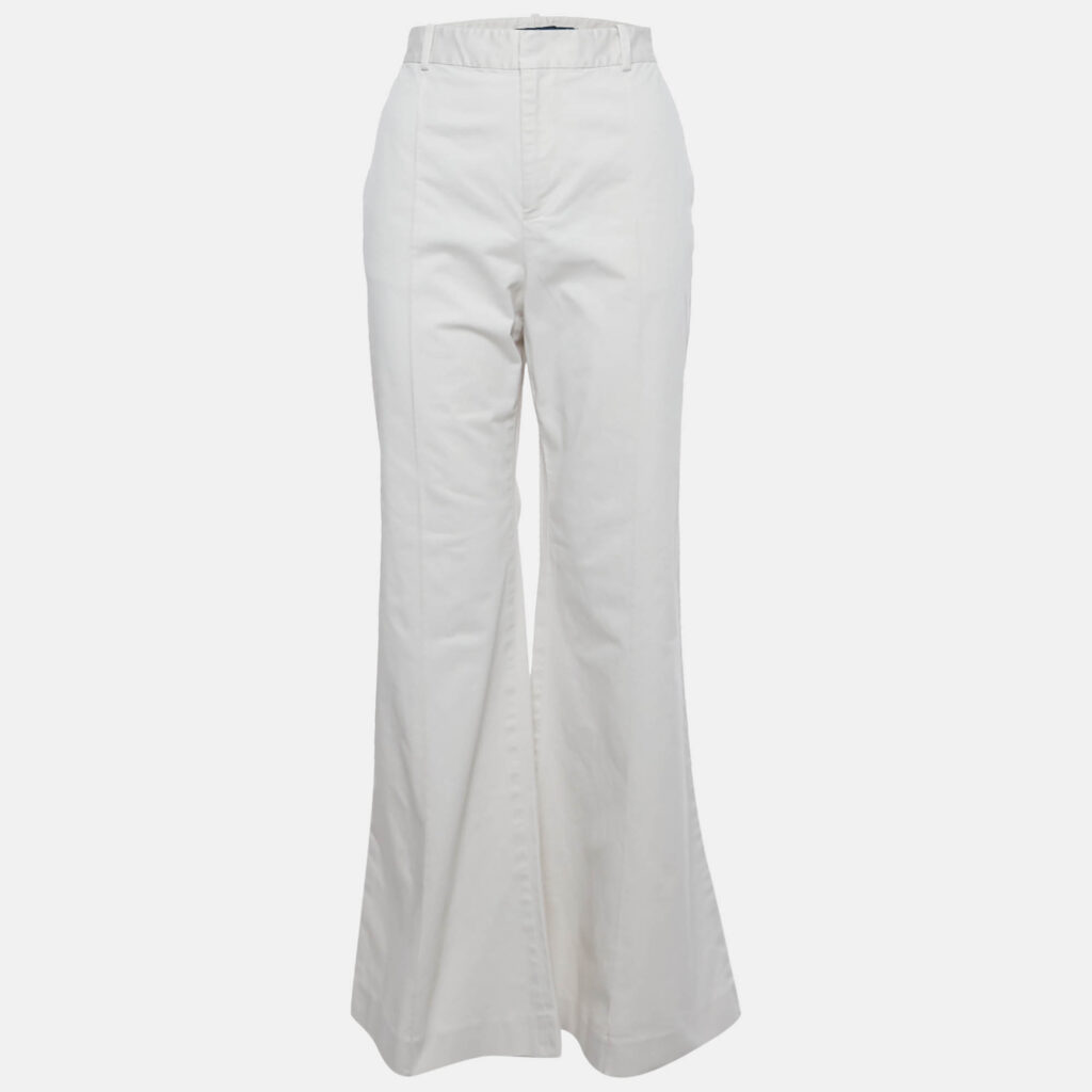 Polo Ralph Lauren Cream Cotton Wide Leg Trousers L