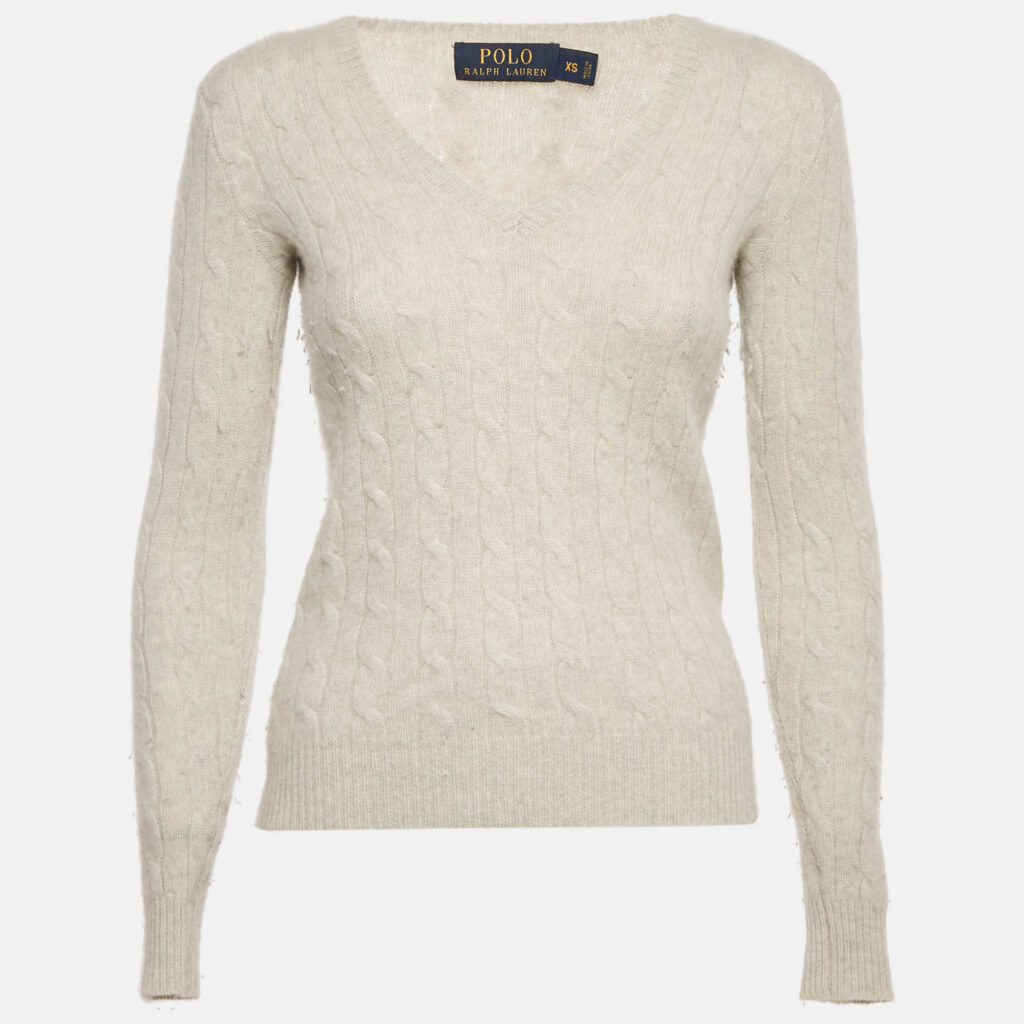 Polo Ralph Lauren Off-White Cable Knit V-Neck Sweater XS Polo Ralph Lauren Off-White Cable Knit V-Neck Sweater XS