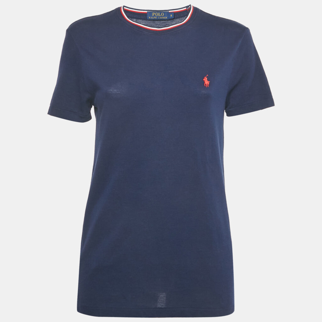 Polo Ralph Lauren Navy Blue Logo Embroidered Cotton Crewneck T-Shirt S Polo Ralph Lauren Navy Blue Logo Embroidered Cotton Crewneck T-Shirt S