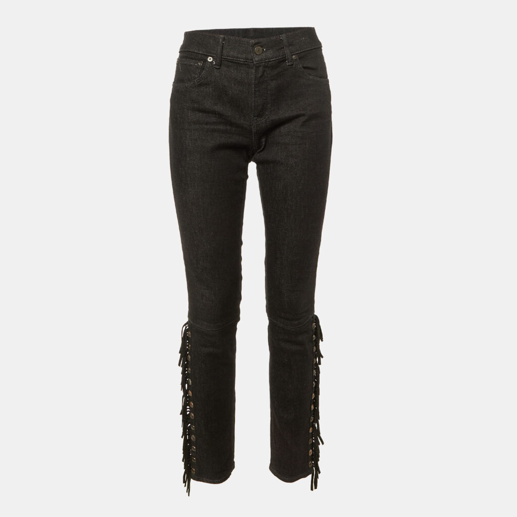 Polo Ralph Lauren Black Denim Fringed Skinny Jeans M/Waist 31"