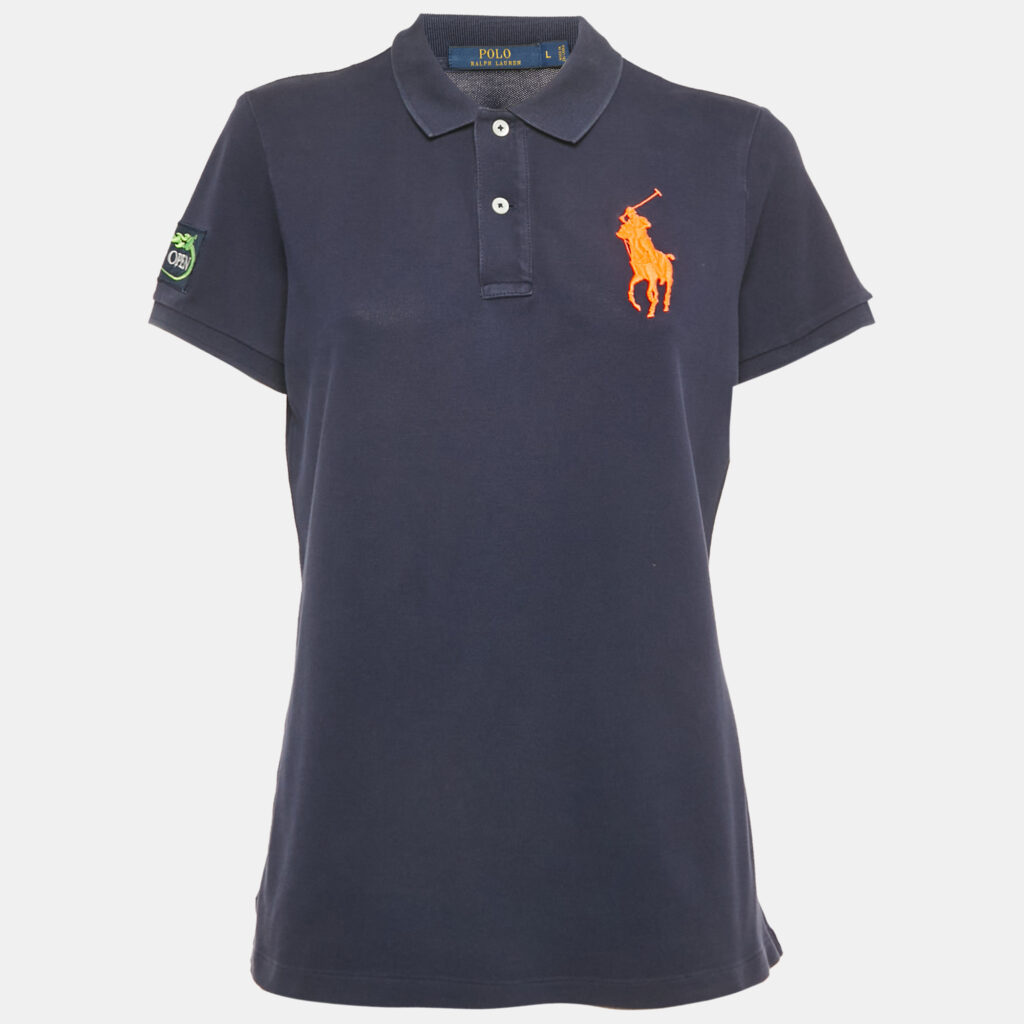 Polo Ralph Lauren Navy Blue Logo Embroidered Cotton Polo T-Shirt L Polo Ralph Lauren Navy Blue Logo Embroidered Cotton Polo T-Shirt L