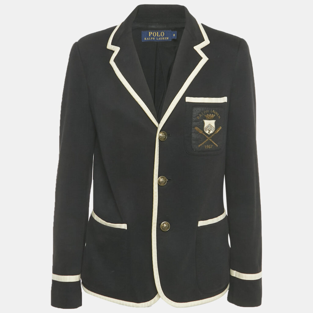 Polo Ralph Lauren Black Logo Embroidered Cotton Blend Blazer M Polo Ralph Lauren Black Logo Embroidered Cotton Blend Blazer M