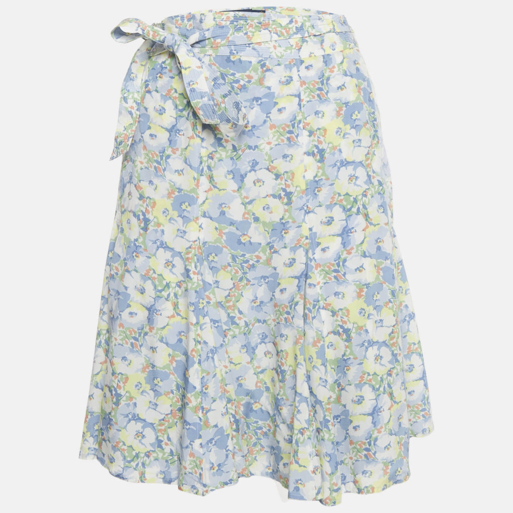 Polo Ralph Lauren Blue/White Floral Print Crepe Wrap Skirt XL Polo Ralph Lauren Blue/White Floral Print Crepe Wrap Skirt XL