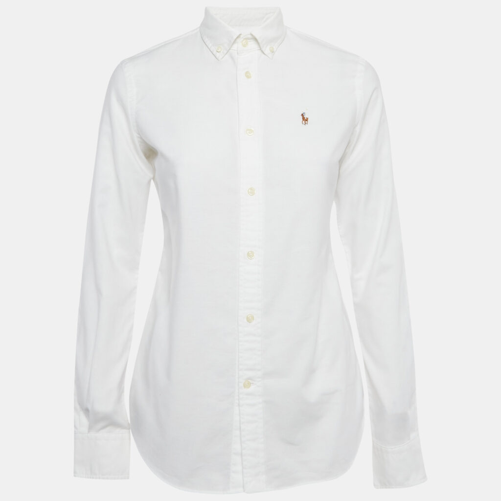 Polo Ralph Lauren White Logo Embroidered Cotton Slim Fit Shirt S Polo Ralph Lauren White Logo Embroidered Cotton Slim Fit Shirt S