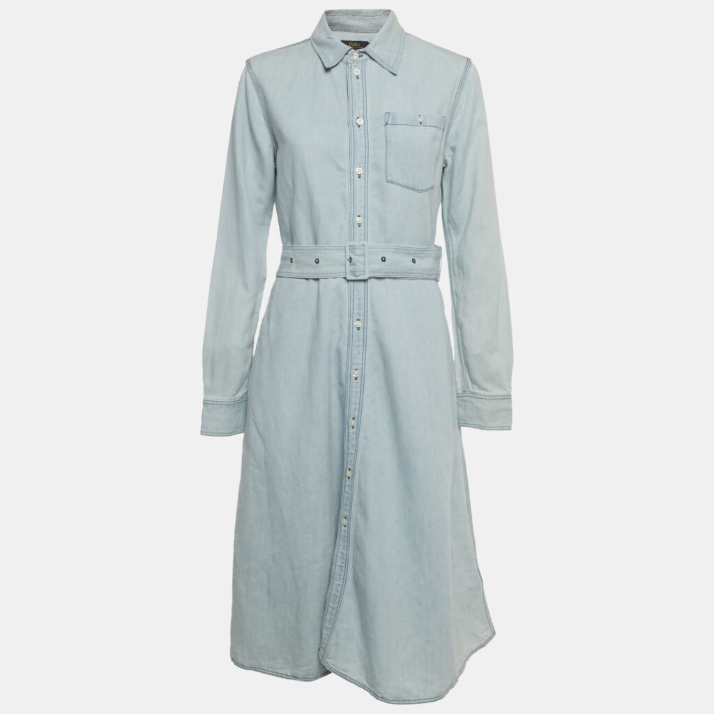 Polo Ralph Lauren Blue Denim belted Shirt Midi Dress M