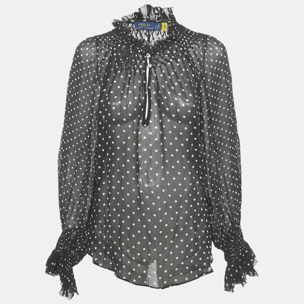 Polo Ralph Lauren Black Polka Dot Georgette Sheer Blouse L