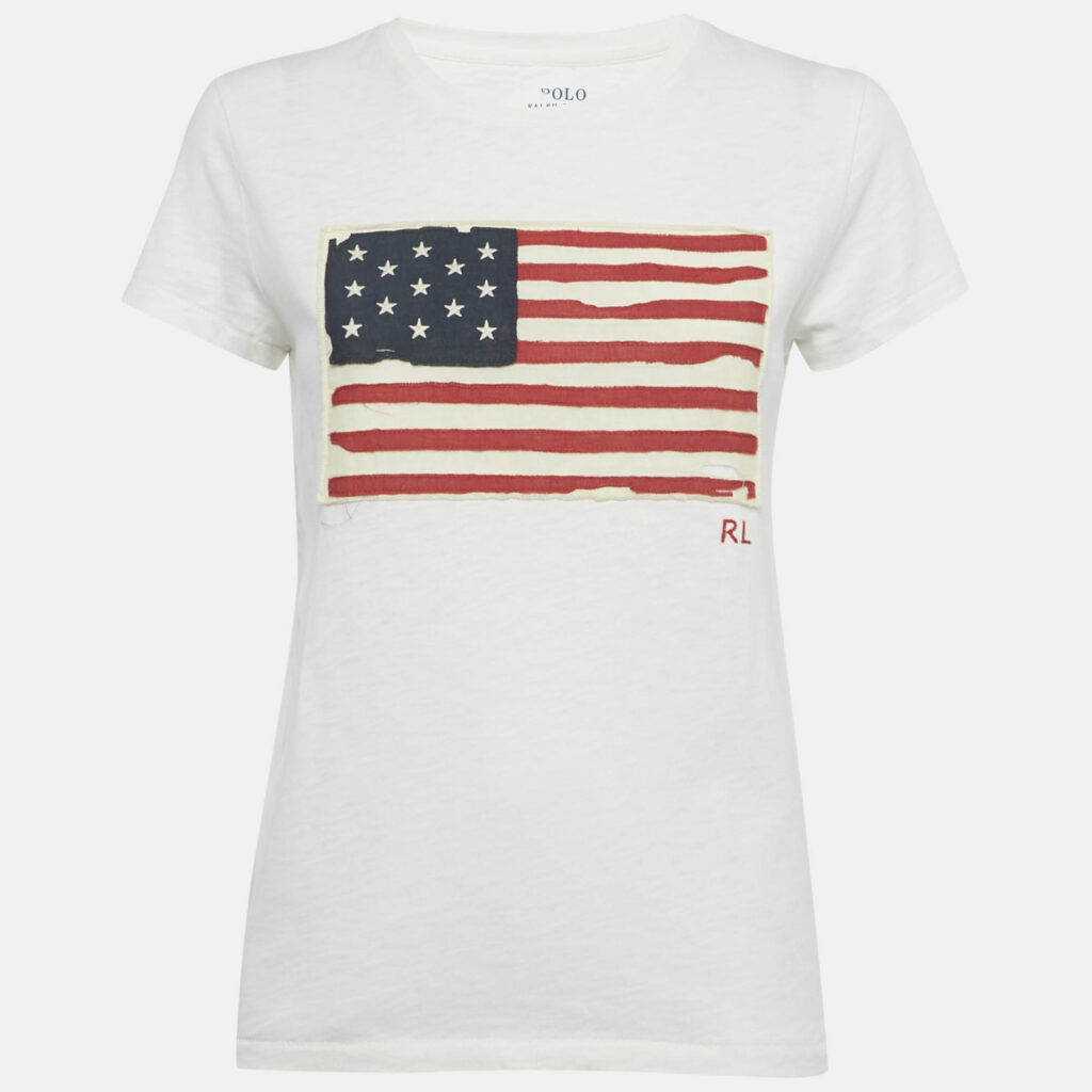 luxury-women-polo-ralph-lauren-used-clothes-p1234028-001-1.jpg Polo Ralph Lauren White American Flag Applique Cotton T-Shirt S