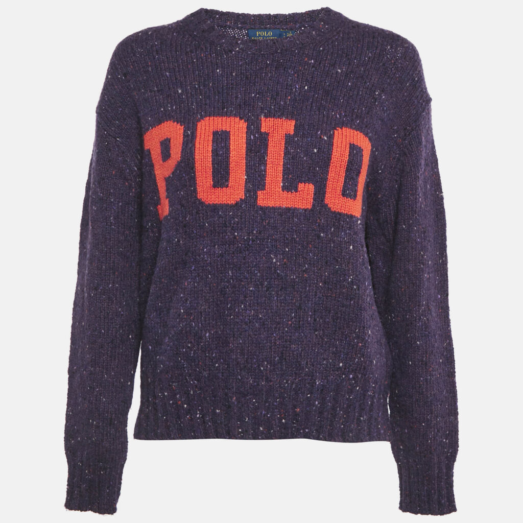 luxury-women-polo-ralph-lauren-used-clothes-p1234573-001.jpg Polo Ralph Lauren Purple Logo Intarsia Wool Knit Sweater S