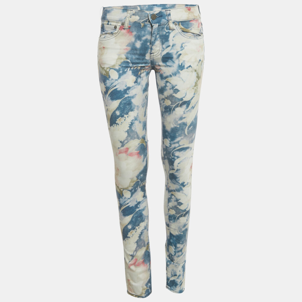 Polo Ralph Lauren Blue Floral Print Denim Tompkins Skinny Jeans S/Waist 28" Polo Ralph Lauren Blue Floral Print Denim Tompkins Skinny Jeans S/Waist 28"